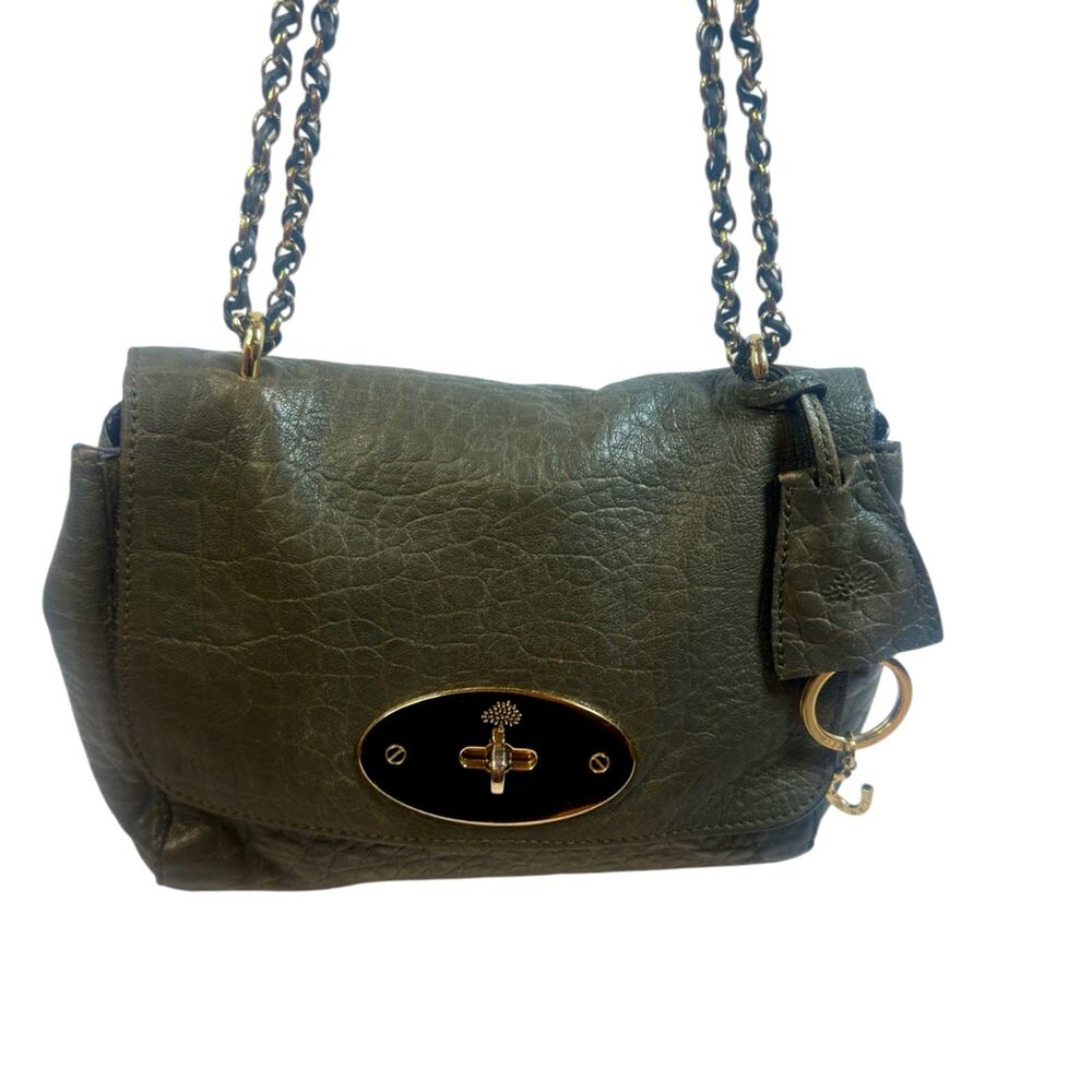 Mulberry Small Lily Olive Green Pebbled Leather Bag Gold Hardware